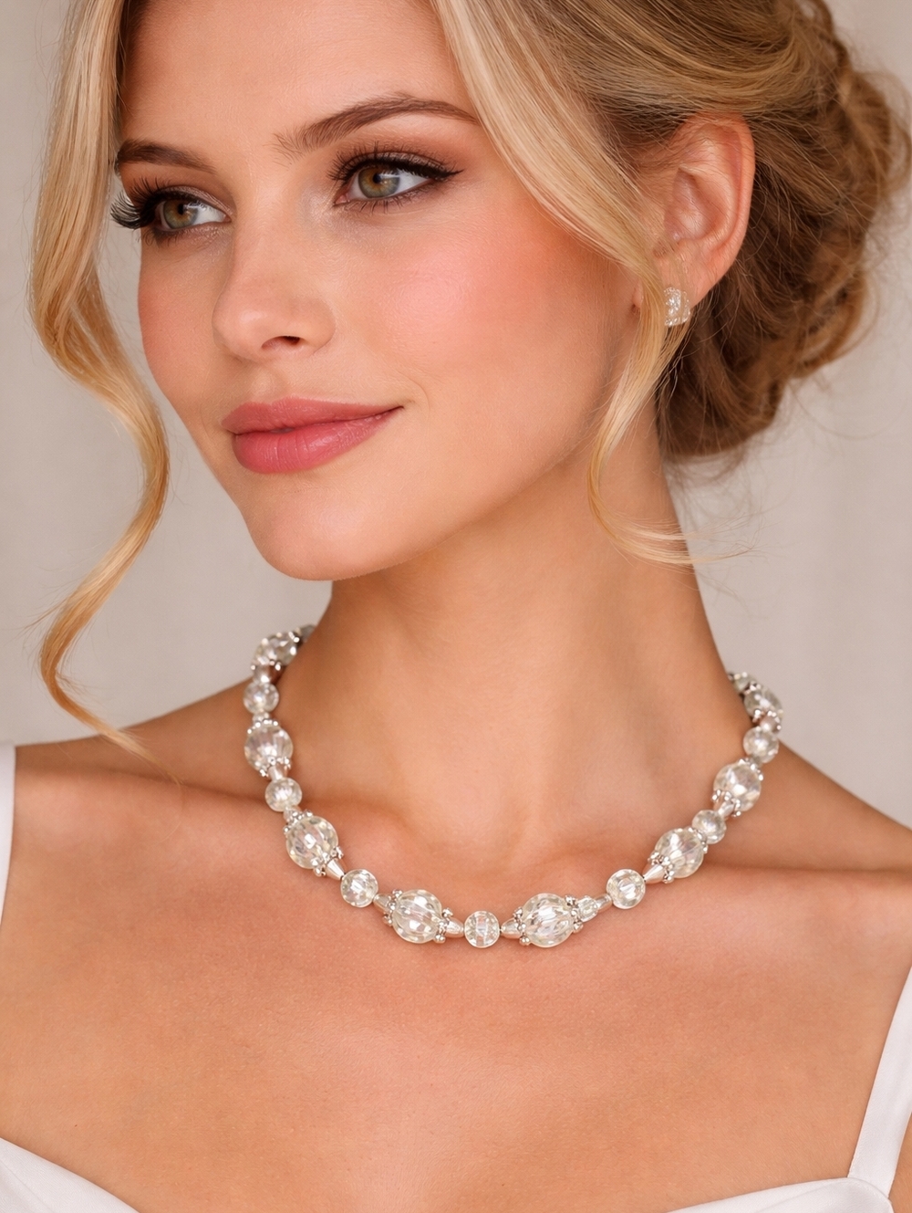 Vintage Elegant Heavyweight Crackle Glass Beaded Bridal Necklace